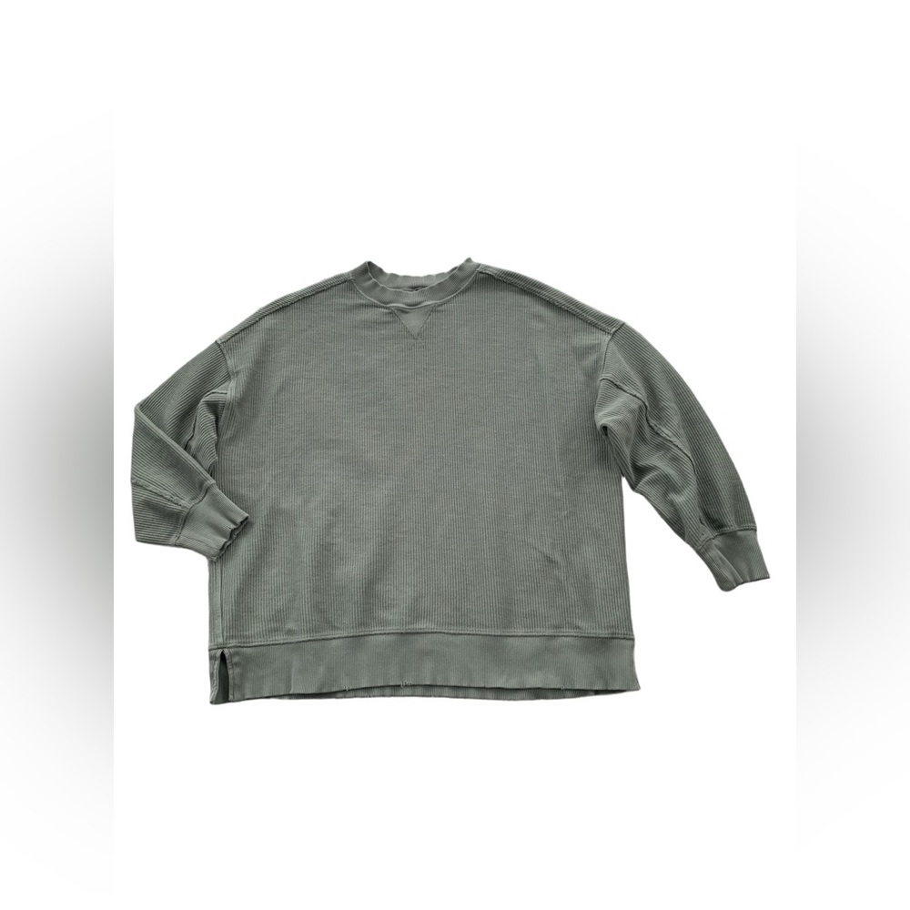 Aerie Women’s Size Large Olive Green Bill Chill Ribbed Oversized Crew Sweatshirt